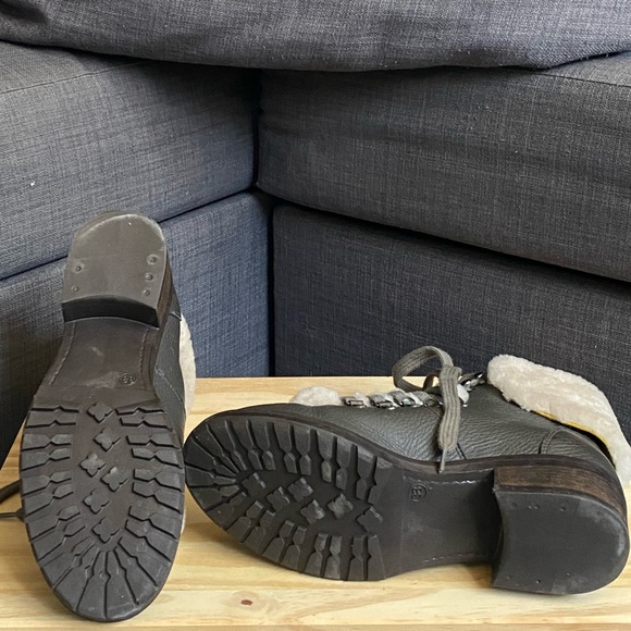 Grey Lace-Up Leather Hiking Boots with Fur - Picture 7 of 10